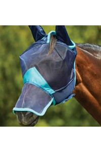 2024 Weatherbeeta Comfitec Deluxe Fine Mesh Fly Mask With Ears & Nose 1006941 - Navy / Turquoise
